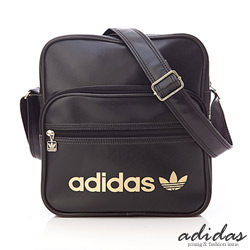 【adidas】三葉草系列前口袋小斜背包V87877-黑金